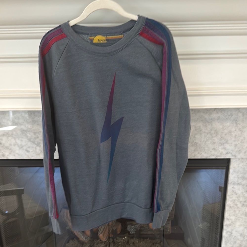 Aviator Nation Gray and Red Lightning Bolt Hoodie